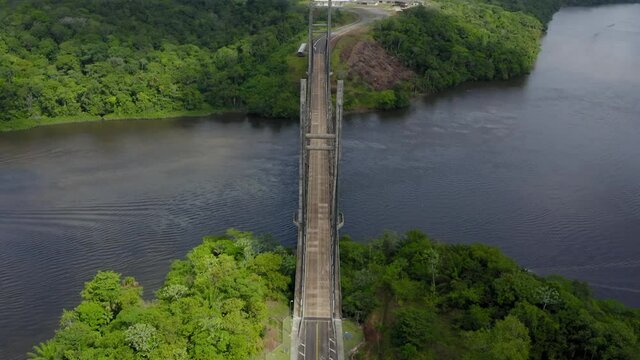 DRONE DJI MAVIC 2 PRO BINATIONAL BRIDGE IN AMAPA RIVER OIAPOQUE AMAZON GUIANA FRENSH AND BRAZIL
