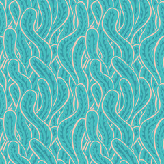 Seaweed seamless abstract vector pattern in light blue colors. Ethnic style textile collection. Backgrounds and textures shop.