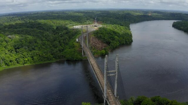 DRONE DJI MAVIC 2 PRO BINATIONAL BRIDGE IN AMAPA RIVER OIAPOQUE AMAZON GUIANA FRENSH AND BRAZIL