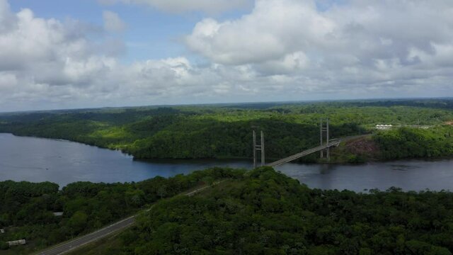 DRONE DJI MAVIC 2 PRO BINATIONAL BRIDGE IN AMAPA RIVER OIAPOQUE AMAZON GUIANA FRENSH AND BRAZIL