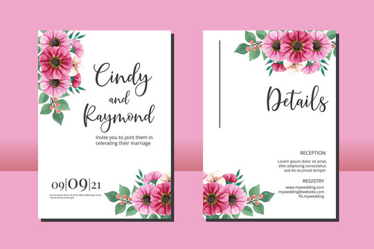 Floral Frame Wedding invitation, floral watercolor hand drawn Zinnia Flower design Invitation Card Template