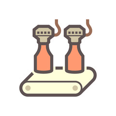 Beverage industry vector icon. That business process automation consist of row bottle on conveyor belt in production line and filling water or liquid in packaging to manufacture produce drink product.