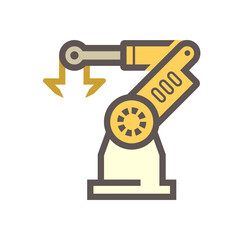 Robotic arm, industrial robot system vector icon. Consist of mechanical arm, electronic, hydraulic. Control by automation technology. For industry i.e. assembly, manufacturing, cnc, production process