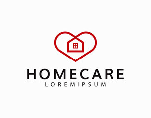 Home Care Logo Design Template. Sweet Home Icon Line Art Vector