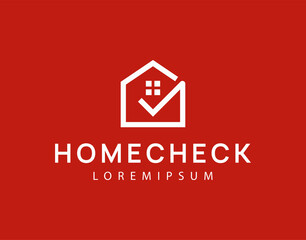 Home Check Logo Design Template. Simple Home Icon Line Art Vector