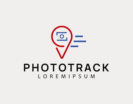 Photo Track Logo Design Template. Camera Marker Icon Line Art Vector