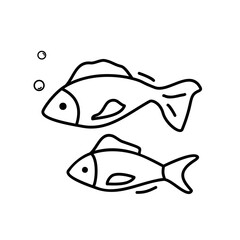 Vector doodle illustration of fish on a white isolated background.Underwater world, water, marine life, fish.Sticker, an element of marine decor.