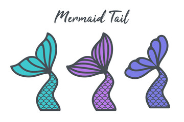 Vector mermaid tail with rainbow scales Design for girls Isolated on white background - obrazy, fototapety, plakaty