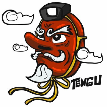 Tengu mask (Japanese bird god) cartoon vector illustration