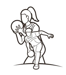 Group of Bowling Sport Players Men and Women Pose Cartoon Graphic Vector