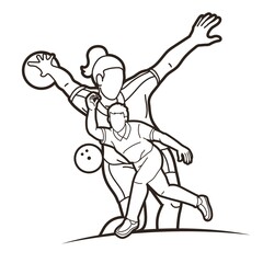 Group of Bowling Sport Players Men and Women Pose Cartoon Graphic Vector