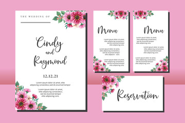 Floral Frame Wedding invitation, floral watercolor hand drawn Zinnia Flower design Invitation Card Template