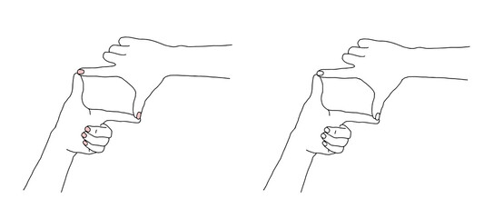 トリミングのポーズをする両手のイラスト　塗り背景あり/なし