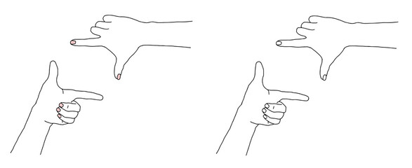 トリミングのポーズをする両手のイラスト　塗り背景あり/なし