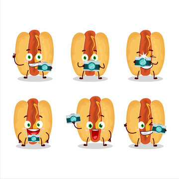 Photographer profession emoticon with hot dogs cartoon character