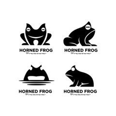 abstract set collection horned frog vector black logo icon design illustration	