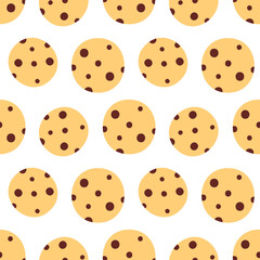 Obraz premium Cute cartoon style chocolate chip cookies vector seamless pattern background. 