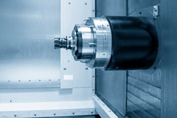The spindle of horizontal CNC machining center. The horizontal type of CNC milling machine.