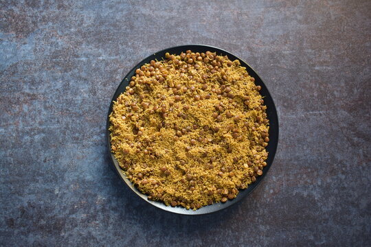 Deep fried Dal moth sev spicy Indian snack made from Masoor lentils