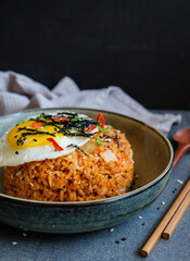 Popular homemade Korean cuisine / Spicy Kimchi Fried Rice / Delicious and appetising meal, great for lunch or dinner