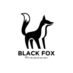 Logo design of black fox silhouette animal mascot logo template vector illustration