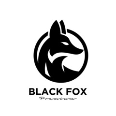 Logo design of abstract black fox silhouette on circle animal mascot logo template vector illustration