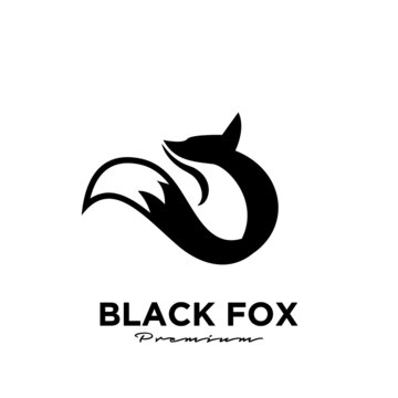 Logo design of black fox silhouette animal mascot logo template vector illustration