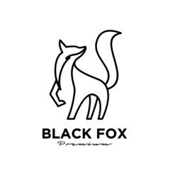 Logo design of black fox silhouette animal mascot line logo template vector illustration