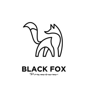 Logo design of black fox silhouette animal mascot line logo template vector illustration