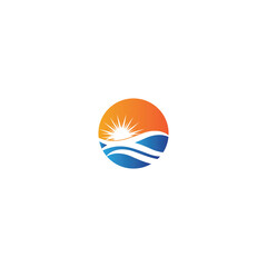Simple sun and river icon vector logo