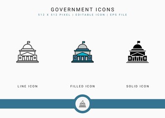 Fototapeta na wymiar Government icons set vector illustration with solid icon line style. Politics public election concept. Editable stroke icon on isolated background for web design, user interface, and mobile app