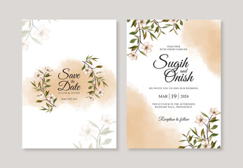 Wedding invitation template with watercolor floral and splash