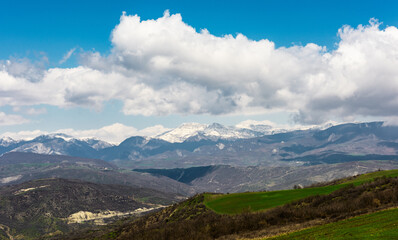 Mountain landscape with thick clouds