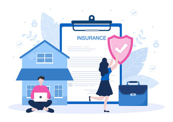 The Concept Of Life Insurance Can Be Used as Healthcare, Finance, Medical Services, Social Benefits, Emergency Risks, And Pension Funds. Vector Illustration