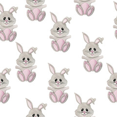 Seamless pattern with watercolor cute cartoon gray bunnies, hand painted watercolor Easter pattern for wallpaper, wrapping paper, scrapbooking, fabrics, textiles