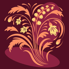 Folk floral print . Abstract flowers art , poster.