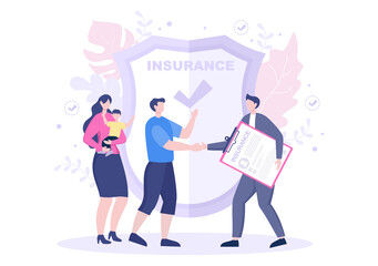 The Concept Umbrella Shield of Family Insurance About Care, Safety, Security and Protection. Vector Illustration