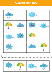 Sudoku game for kids with cute weather events.