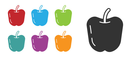 Black Apple icon isolated on white background. Fruit with leaf symbol. Set icons colorful. Vector