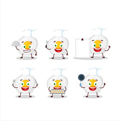 Cartoon character of fried egg with various chef emoticons