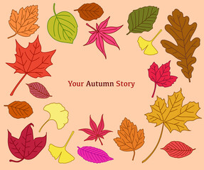 Obraz premium A collection of autumn leaves colored red and yellow. hand drawn style vector design illustrations. 