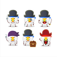 Cartoon character of fried egg with various pirates emoticons
