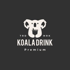 koala drink hipster vintage logo vector icon illustration