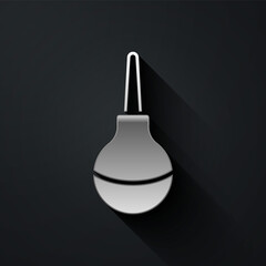 Silver Enema icon isolated on black background. Enema with a plastic tip. Medical pear. Long shadow style. Vector