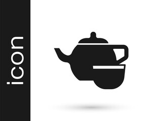 Black Traditional Chinese tea ceremony icon isolated on white background. Teapot with cup. Vector