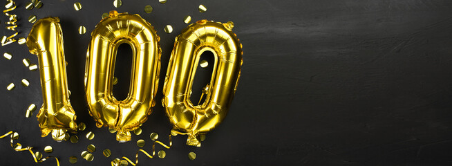 golden foil balloon number ninety one hundred. Birthday or anniversary card with the inscription...