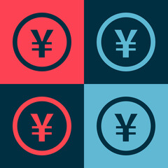 Obraz premium Pop art Chinese Yuan currency symbol icon isolated on color background. Coin money. Banking currency sign. Cash symbol. Vector