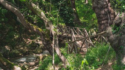 wooden bridge at trail path at Palia Kavala of Greece