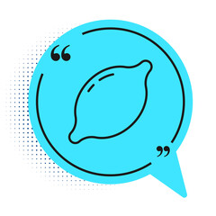 Black line Lemon icon isolated on white background. Blue speech bubble symbol. Vector