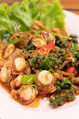 Spicy stir fried scallops, Thai seafood